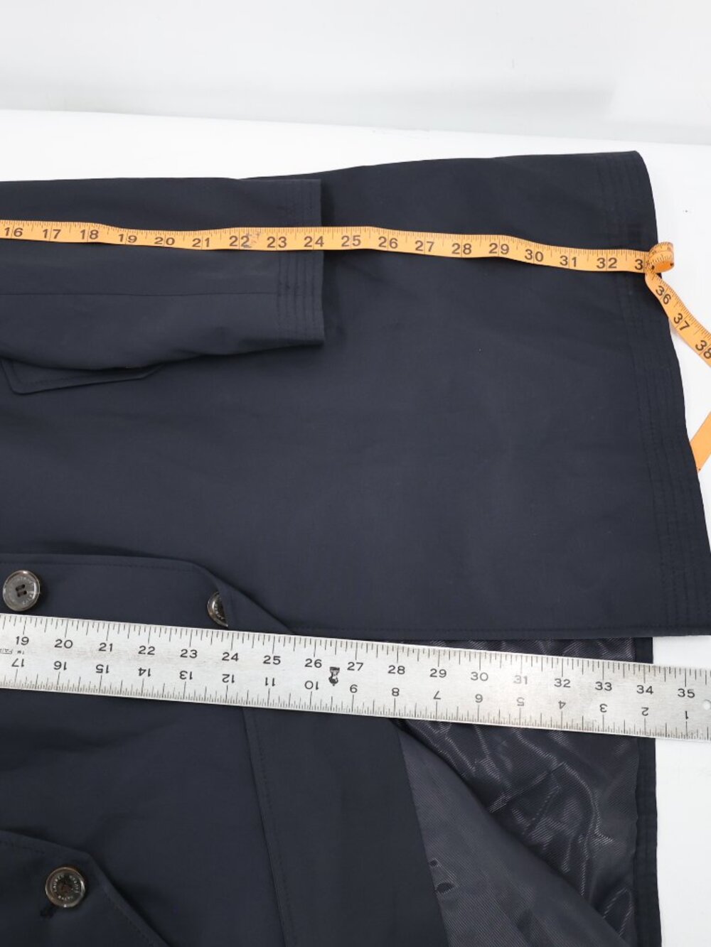 Lauren Ralph Lauren Trench Coat Women Medium Cotton Blend Button Front Dark Navy - Picture 9 of 13